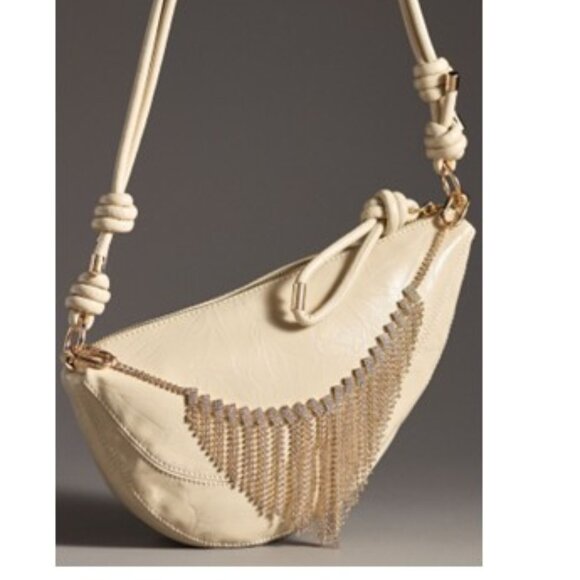 NWT-Anthropologie Gold Crystal Fringe Bag Charm - Picture 1 of 3